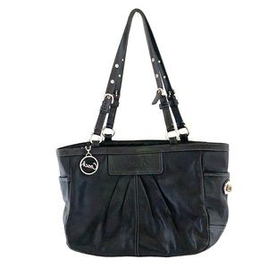 Black East West Coach Gallery Pleated Shoulder Bag